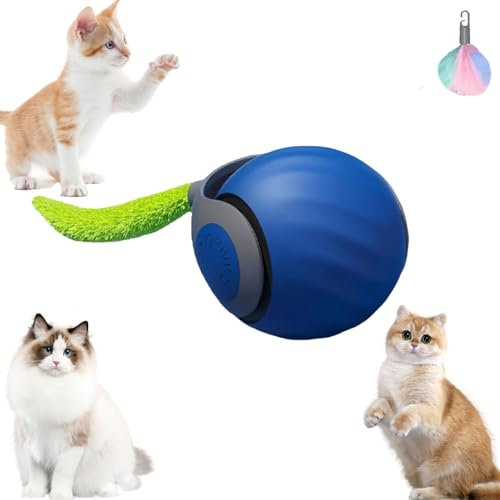 Speedy Tail Cat Toy, Speedy Tail 2.0, Smart Interactive Cats Toy with 2 Modes, Automatic Moving Cat Toy Ball, USB Rechargeable Smart Pet Toys Ball for Indoor Cats, with Replacement Tail (Blue, 1PC)