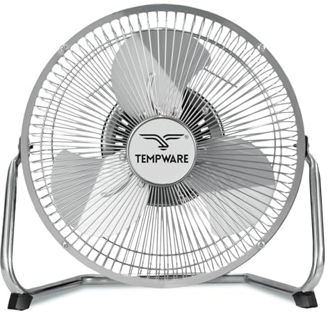 TEMPWARE 9 Floor Fan, Portable Metal 3 Speeds with Adjustable Tilt, Small and Quiet Stand for Home, Office Bedroom