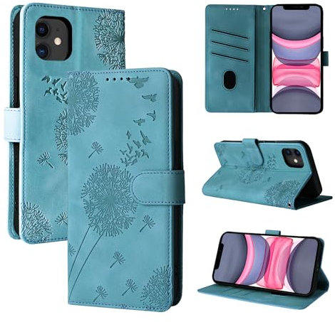 Rostsant Handyhülle für iPhone 11 - Löwenzahn PU Leder Flip Case Brieftasche Tasche Hülle Magnetisch - Blau
