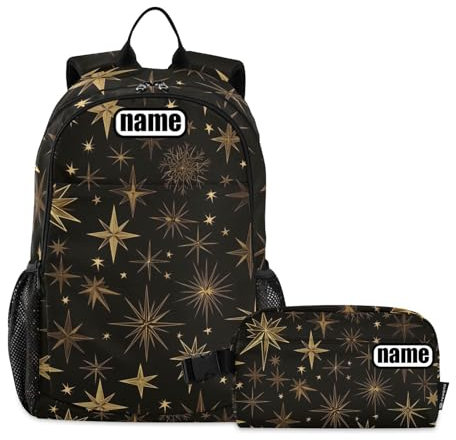 tplaotee Gold Star - Mochila negra para niños con lonchera personalizable, con lonchera para niñas, mochilas escolares para niñas con lonchera de 9 a 10 años
