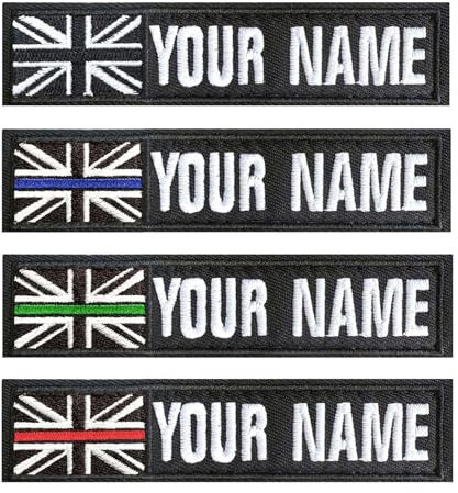 Custom Name Patches, 2pcs Personalized Military Name Patch Embroidery British Union Jack Flag Tactical Patch for Uniform Vest Bags Dog Harness Jacket Clothing