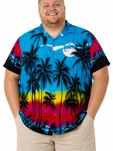 King Kameha Übergrößen 7XL–12XL Herren Hawaiihemd Kurzarm, Sommer Aloha Shirt mit Strand-Print
