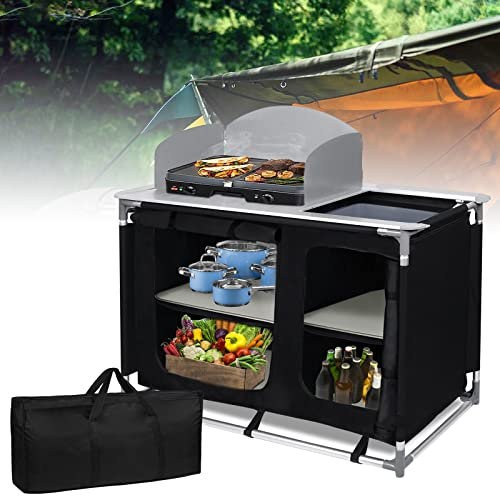 YZNAHRE Campingküche mit Aluminiumgestell, Outdoor Camping Küche mit Aluminiumgestell Tragetasche Küchenbox Faltschrank Zeltschrank,Stil B