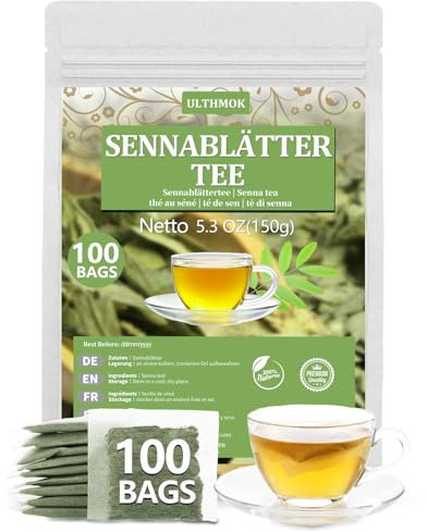 Sennablättertee| Kräutertee,Senna Leaf Tea 100 Teebeutel | Hergestellt aus 100% natürlichen Sennesblättern, ohne Zusatzstoffe und koffeinfrei.
