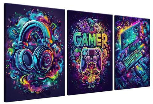 Cerulume 3Pcs Gaming Posters, Gaming Wall Art 30x40cm/12x16in Gamings Bedroom Accessories Unframed, Game Room Decor Teen Boys Room Decor Accessories, Canvas Wall Art Set