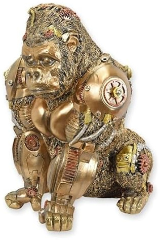 STEINFIGURENWELT GIEBEN Steampunk Figur Design Skulptur Gorilla 30cm Gold antik Poly AFFE Tierfigur Tierskulptur Wohnzimmer Skulpturen Deko Modern (Gorilla)