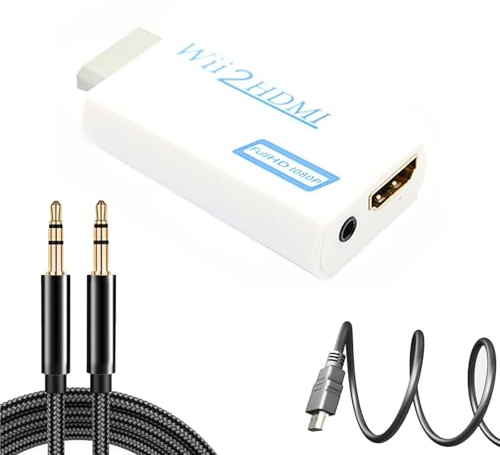 NOOYNOEO Wii to HDMI Adapter with 1m HDMI Cable, Wii-to-HDMI Converter for 1080P/720P HD Video Audio Output with 3.5mm Audio Jack, Wii Cable for Smart TV Supports All Wii Display Modes