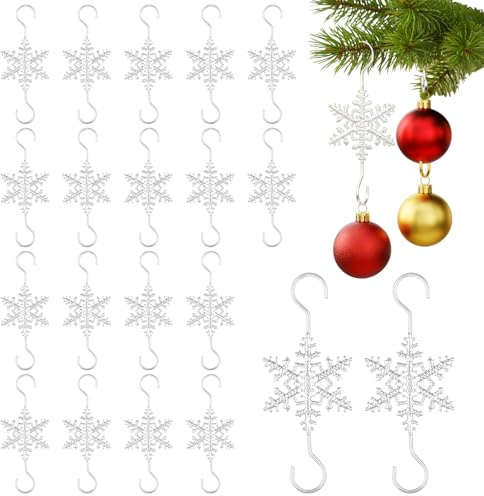 20 Stück Weihnachtsornament Haken, Silberne Schneeflocken Ornament-Aufhänger für Weihnachtsbaumdekoration, Metall-Schneeflocken-Haken für kleine Ornamente