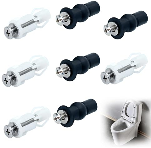 8 Pcs Toilet Seat Screws Fixings Kit, Universal Toilet Seat Hinges Screws Top Fixing Expansion Bolts with Rubber and Nylon Nuts, Replacement Fittings for WC Toilet Lid Blind Holes