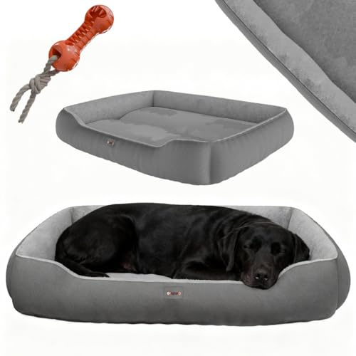 BENNO® Hundebett Sammy 95x75x18 cm, quadratisch, Polyester mit Polypropylen-Füllung, maschinenwaschbar, rutschfestes Unterteil, inkl. Kauknochen - gemütlicher Schlafplatz für Hunde, anthrazit