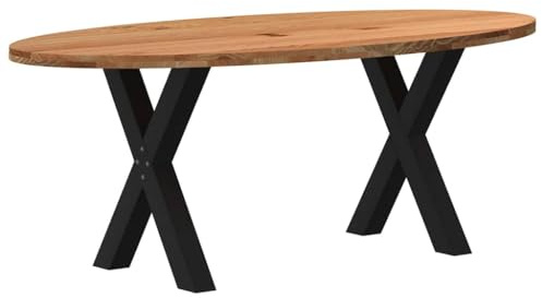 HETFTJN Esstisch Hellbraun 200x100 cm Oval aus Massivholz Eiche, X-Beine Stahl, Modernes Design & Robustheit für Esszimmer, Küche und Wohnzimmer