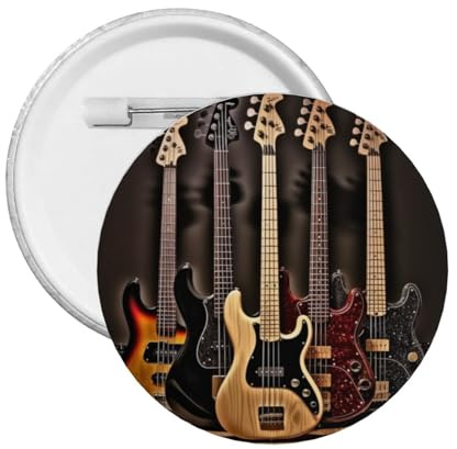 Instruments de musique de guitare basse – Broche ronde en émail imprimé – Badge en alliage métallique pour veste, sac, idée cadeau., L, Plastique