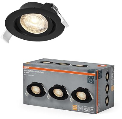 Osram Spot Set LED Einbaustrahler Verstellbar 4,9W Schwarz | Spot Set Recess Adjustable, Spot lights and ceiling spots, Schwarz, 90 mm dia, 25000 h, 3-Pack