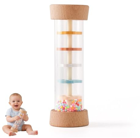 Baton de Pluie bébé, Instrument Eveil Musical Bébé, Hochet en bois avec son apaisant, Développement des capacités sensorielles et motrices, Entraînement de la coordination œil-main, Adapté Dès 6 Mois