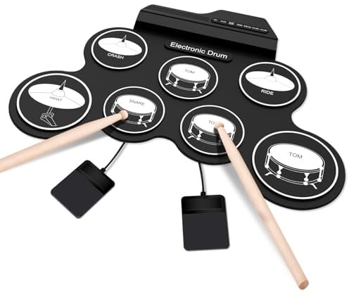 Elektronische Trommel, Elektronische Kinder-Anfänger-Regal-Trommel, klappbares tragbares, Einstiegs-Elektronisches Schlagzeug, (7 white)