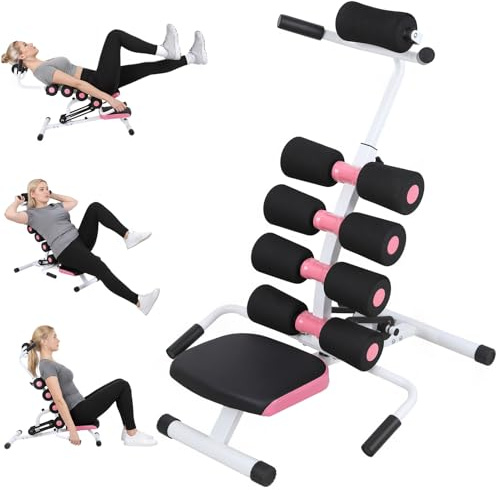 Mini banc d'étirement de table d'étirement du dos, avec cadre en métal, rouleaux en mousse d'une capacité de 158,8 kg et positionnement du pied réglable, pour un usage quotidien en intérieur, rose et