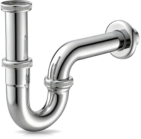 Universal Siphon für Waschbecken, Edelstahl Röhrensiphon, Abflussrohr Tauchrohr 3-12cm höhenverstellbar, mit Abflussrohr und Dichtungsset, passend für Waschtisch mit 1 1/4″ Anschluss
