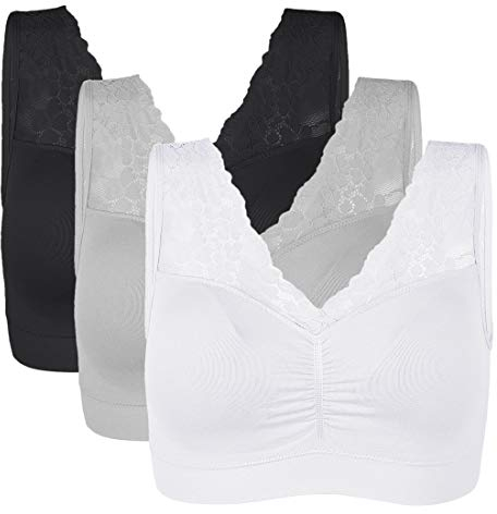 Vertvie Damen-Sport-BH, Spitze, ohne Bügel, sexy, gepolstert, Push-Up, Dessous, Spitze, Tanktop, Bustier, bequem, Rosa, M