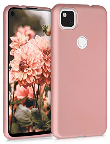 kwmobile Case kompatibel mit Google Pixel 4a Hülle - Schutzhülle aus Silikon metallisch schimmernd - Handyhülle Metallic Rosegold