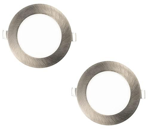 Popp- (PACK x2 Placa LED Niquel 18W Luz fria 6000K Empotrado Downlight Pro IP20 Super Slim Circular Plata Chip Osram CRI80 120º (6000K, 18W, 2und)