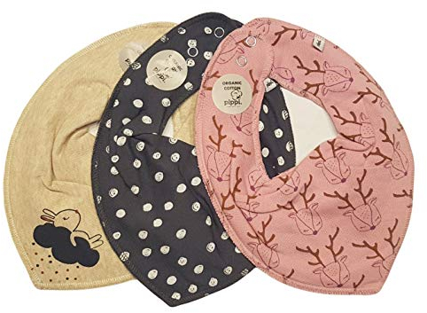 Pippi Baby Halstuch 3er Set Baby Halstücher Dreieckstücher Lätzchen (sand Hase + Hirsche)