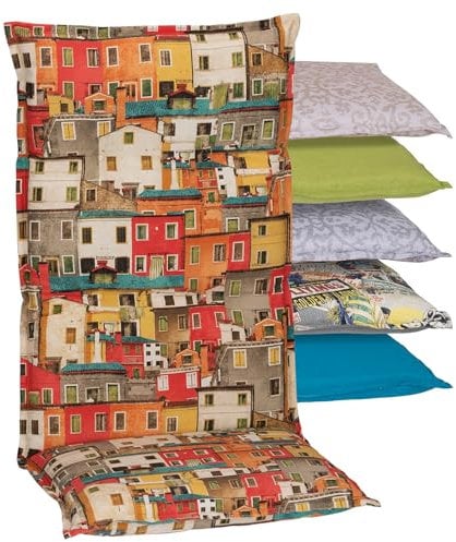 Beo Gartenstuhlauflagen Hochlehner UV-beständig Turin | Made in EU Premium-Qualität | Hochlehner Auflagen waschbar | Atmungsaktive Stuhlauflagen Hochlehner mit Buntem Sardinien-Muster, Sardinien Be130