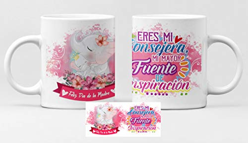 Desconocido Taza de cerámica Dia de la Madre. Felicidades Mamá. Eres mi consejera, mi Mayor Fuente de inspiración, Elefantes mamá e Hija Hijo