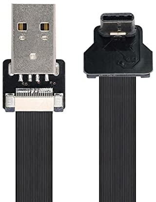 NFHK Up Down Angled USB 2.0 Type-A Male to USB-C Type-C Male Data Flat Slim FPC Cable for FPV & Disk & Phone 20CM