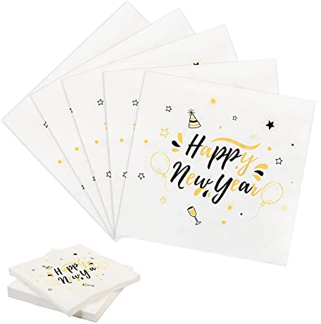 TAROME 40 Stücke Neujahr Papierservietten Tischdeko Silvester Servietten Happy New Year Partyzubehör Party für Feiern 2024