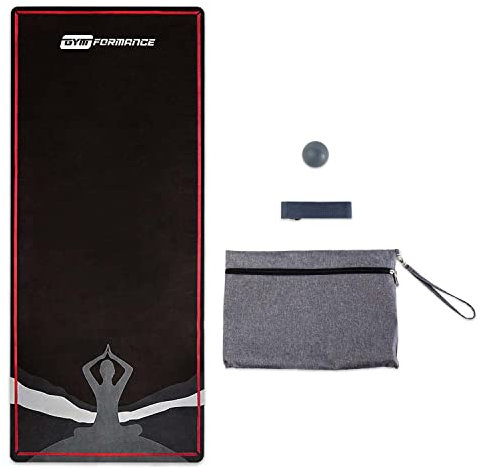 GYMFORMANCE Reise Yogamatte - dünn, rutschfest & leicht (183 x 68 x 0,12 cm) - faltbare Travel Yoga Mat - inkl. Faszienball, Yogagurt & Tragetasche