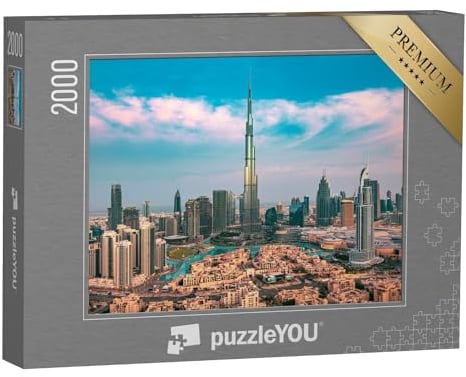puzzleYOU: Puzzle 2000 Teile „Dubai: imposante Skyline des Stadtzentrums mit Luxus-Wolkenkratzern bei Sonnenaufgang“ – aus der Puzzle-Kollektion Wolkenkratzer