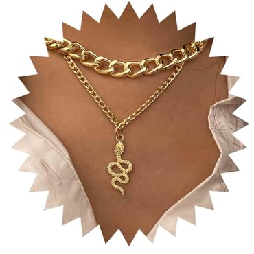 Yienate Gold Schlangenkette Cobra Halskette Medusa Ästhetische Kette Mehrschichtige Serpentine Halskette Geschenk Für Männer und Damen (Stil 1)