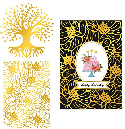 ORIGACH 2 Pezzi Sfondo con Fiori e Albero della Vita Hot Foil Plate Metallo per la Decorazione di Carte Scrapbooking Album Foil Handmade Craft