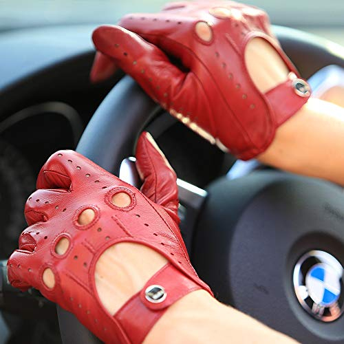 Genérico Guantes Guantes de Cuero Pantalla táctil Femenina Invierno, sección Delgada, Locomotora, Guantes al Aire Libre (Color : Red, Size : M)