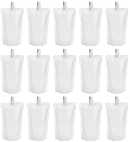 Luxshiny 50pcs Transparent Reusable Suction Nozzle Seal Packaging Bag 6.50X3.94X2.36In Portable Drinks Flask Pouch for Outdoor Camping Fishing and Daily Use 250ml