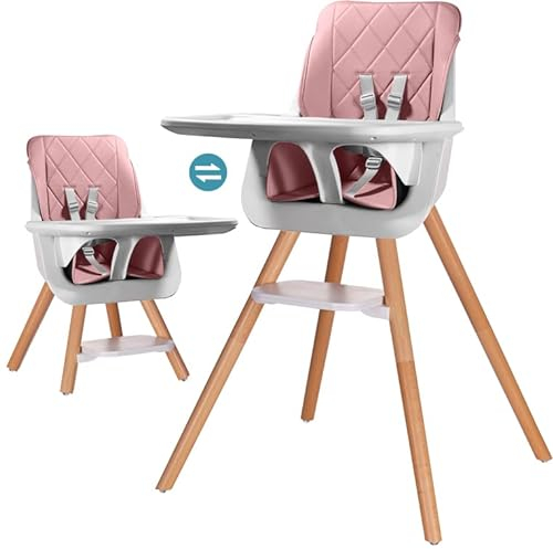 BEBE2LUXE : StarWood Skalierbarer Hochstuhl aus Naturholz (Rosa)