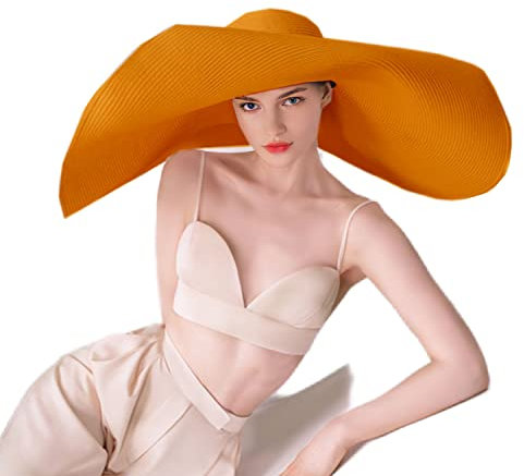 Übergroße Strand-Strohhüte für Damen, Schlapphut, extra groß, Sonnenblende, breite Krempe, Sommer, aufrollbar, großer Strandhut für Damen, faltbar, Orange/Abendrot im Zickzackmuster (Sunset Chevron),