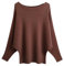 FULIER Boat Neck Batwing Sleeves Dolman Knitted Sweaters and Pullovers Tops for Women One Size (Coffee)