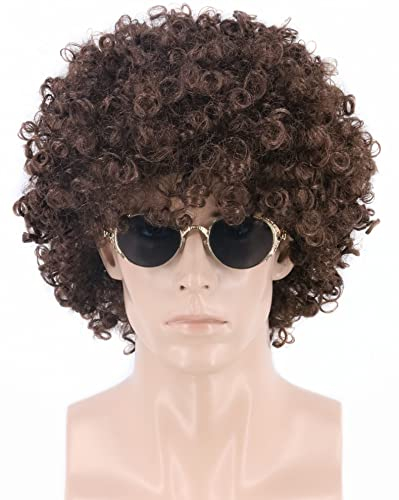 LeMarnia Dunkelbraun 70er Afro-Perücke für Herren Halloween-Party-Kostüm-Perücken