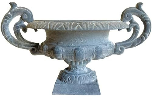 L'Héritier Du Temps Vase Vasque Chambord Jardinière de Pilier Pot de Fleur Décoratif en Fonte Grise 17,5x20,5x30cm