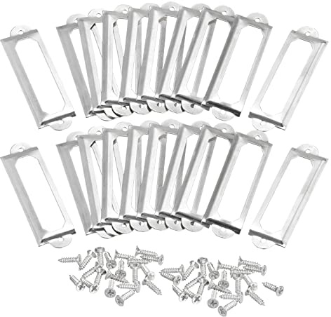 sourcing map 50pcs Porte-étiquettes en métal pour Bureau ton argent 60x17mm | Fichier Nom Carte Étiquette Étiquette Support Cadre