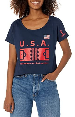 Outerstuff Women's Fifa World Cup Paisley Ball Short Sleeve Dolman Tee T-Shirt, Navy, X-Large