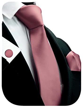 Mens Solid Dusty Rose Ties For Wedding Plain Neckties and Pocket Square Cufflinks Sets(UK0789-32)