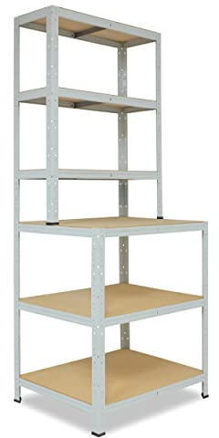 shelfplaza® 190x90x60cm OFFICE Werkbank Regal Schwerlast lichtgrau mit 6 Böden à 145kg Tragkraft/Metall Schwerlast Steckregal Schwerlastregal Stufenregal Metall Regalsystem/Regale Lagerregale