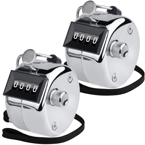 KTRIO Handzähler Zähler, Metall Zähler Klicker Counter, 4-Stellige Zähler für PersonenzählerCoaching, Stricken, Menschen,Golf und Reihenzähler,Silber (2 Pack)
