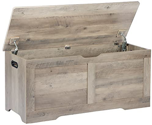 Timberer 100,1 cm Aufbewahrungskiste, Holz-Aufbewahrungsbank, Lift Top Spielzeugtruhe mit 2 Sicherheitsscharnieren, große Spielzeugbox, Eingangsbank für Wohnzimmer, Schlafzimmer, grau