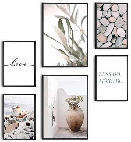 decomonkey | 6er Poster Set OHNE Bilderrahmen | Reisen Aesthetic | 4 x DIN A4 & 2 x DIN A3 | Wohnzimmer Schlafzimmer Wandposter Blider Collage Modern Wanddeko Griechenland Oliven Liebe Blau