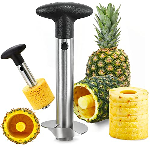 Ananasschneider, RosyFate Ananasschneider Edelstahl, Ananas Schäler, Ananas schneidegerät, Kernentferner mit abnehmbarem Griff, Upgraded, Obstschneider für Home & Küche