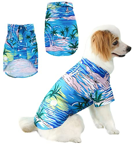 Hunde Hawaii Hemd, RosyFate T-Shirt für Hunde Sommer, Hunde Hemd Sommer, Atmungsaktives Bequemes, Hundeweste Sommer, Hunde Kleidung für Kleine und Mittlere Hunde (L)