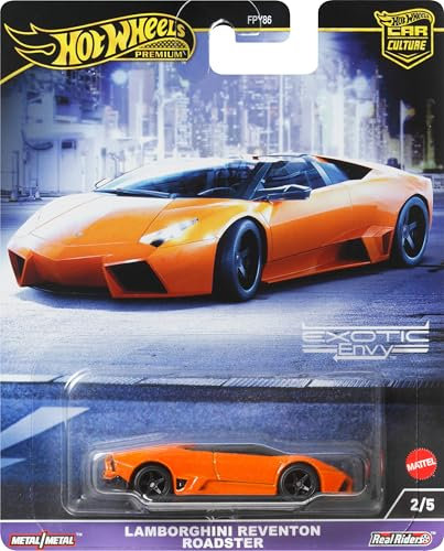 Hot Wheels Premium Car Culture Collectible Toy Car, 1:64 Scale Die-Cast Lamborghini Reventon Roadster, Exotic Envy Vehicle with Real Riders Tires, HKC76